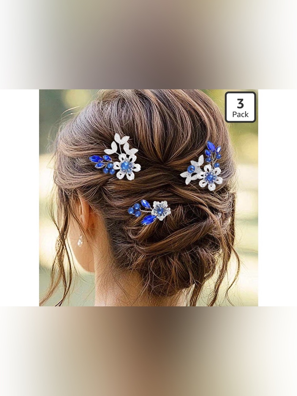 Blue Floral Crystal Hair Pins